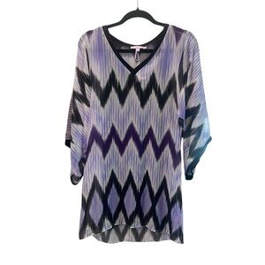 Calypso‎ St. Barth Purple and Blue Graphic Bell Sleeve Silk Tunic Dress Size XS